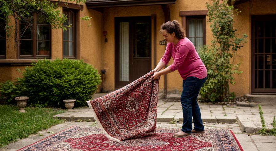 Россиян предупредили о штрафах за выбивание ковров во дворе